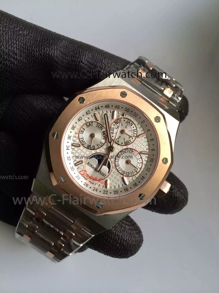 Audemars Piguet Moonphase 2-Tone Rose Gold Silver Watch Replica
